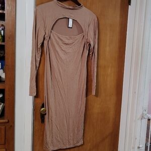 PrettyLittleThing Long Sleeve Brown Dress